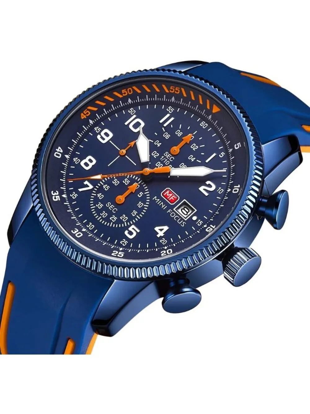 Men's Blue And Orange Analog Quartz Waterproof Chronograph Stylish Casual Watch